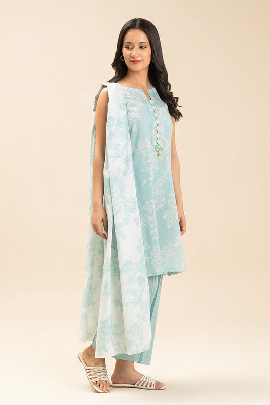 3 PIECE PRINTED LAWN SUIT-SILHOUETTE BLOOMS (UNSTITCHED)