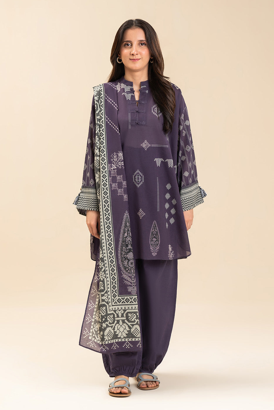 3 PIECE PRINTED LAWN SUIT-VIOLET QUARTZ (UNSTITCHED)