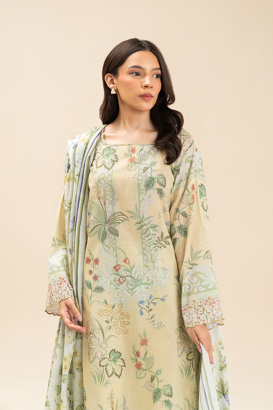 3 PIECE PRINTED LAWN SUIT-LIMEADE SUMMER (UNSTITCHED)