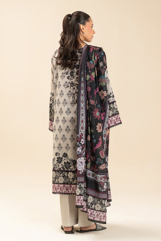 3 PIECE PRINTED LAWN SUIT-WHIMSICAL FLORET (UNSTITCHED)