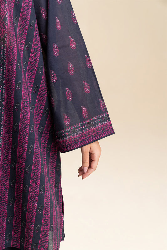 3 PIECE PRINTED LAWN SUIT-RETRO BLUE (UNSTITCHED)
