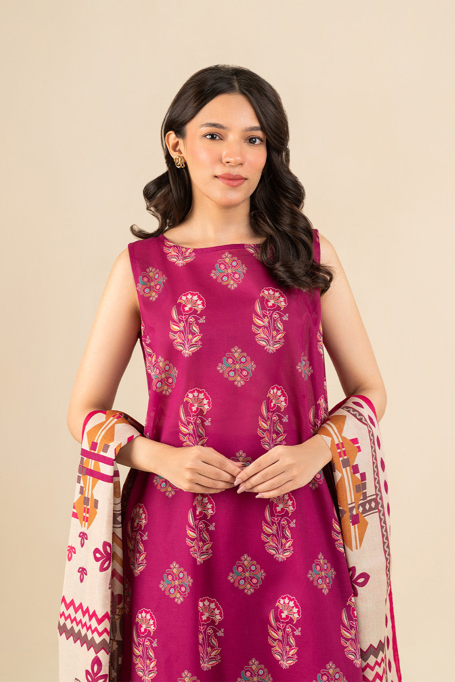 3 PIECE PRINTED LAWN SUIT-BERRY TRELLIS (UNSTITCHED)