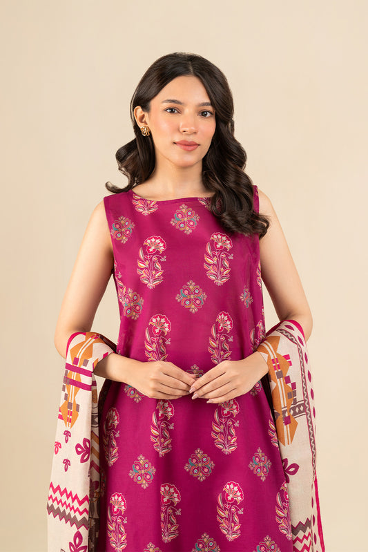3 PIECE PRINTED LAWN SUIT-BERRY TRELLIS (UNSTITCHED)