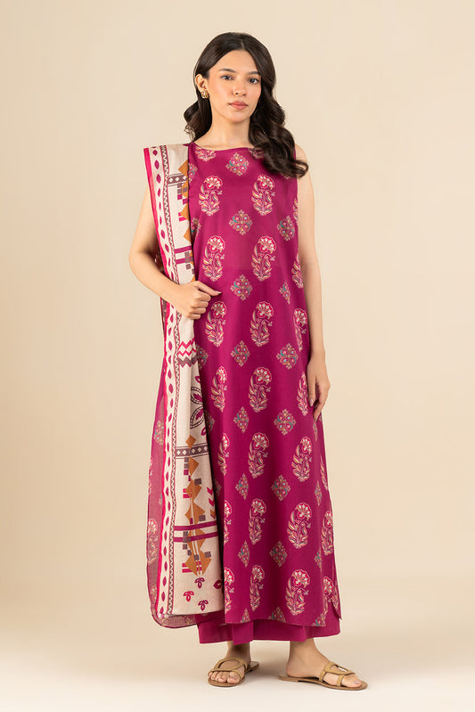 3 PIECE PRINTED LAWN SUIT-BERRY TRELLIS (UNSTITCHED)