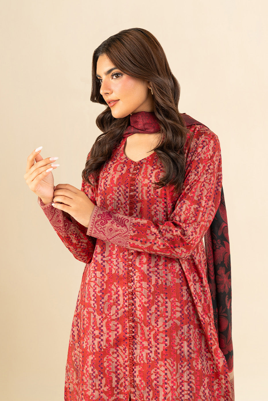 3 PIECE PRINTED LAWN SUIT-SCARLET RIME (UNSTITCHED)