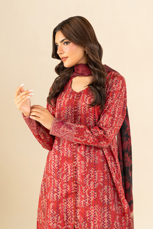 3 PIECE PRINTED LAWN SUIT-SCARLET RIME (UNSTITCHED)