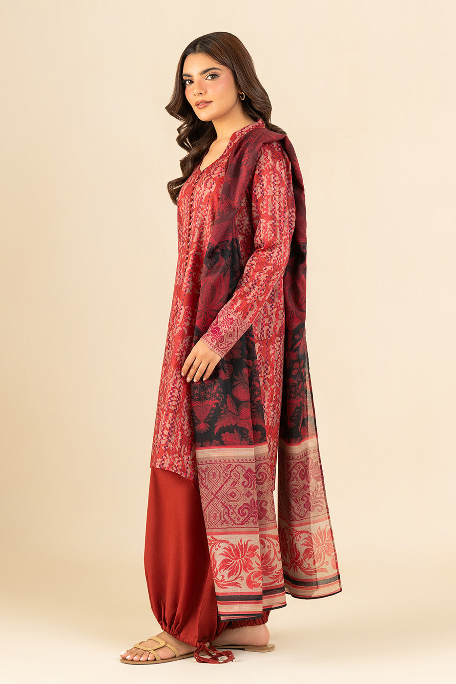 3 PIECE PRINTED LAWN SUIT-SCARLET RIME (UNSTITCHED)