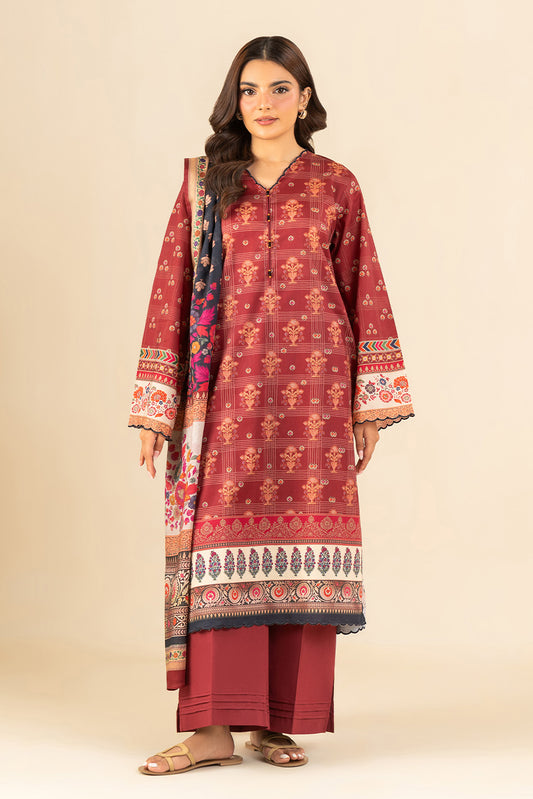 3 PIECE PRINTED LAWN SUIT-SCARLET EMBER (UNSTITCHED)