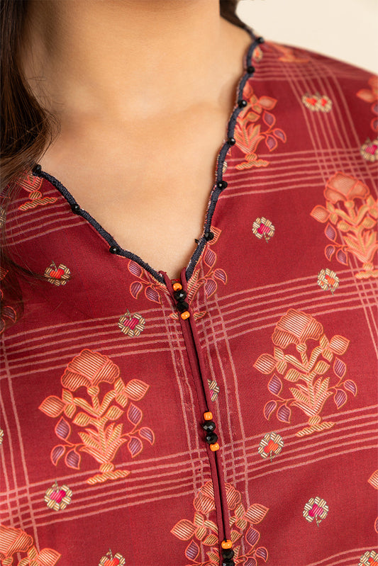 3 PIECE PRINTED LAWN SUIT-SCARLET EMBER (UNSTITCHED)