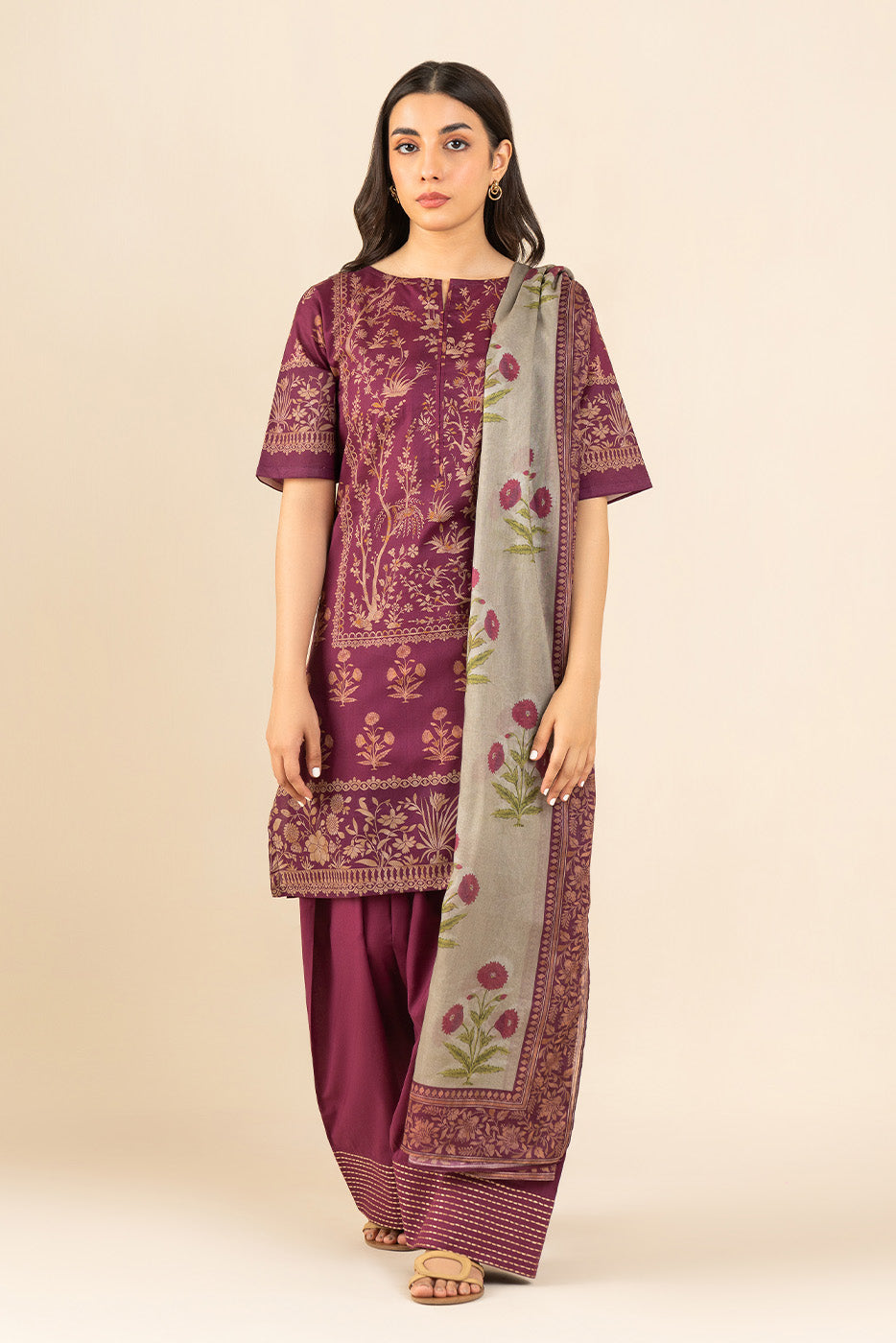 3 PIECE PRINTED LAWN SUIT-SAGE DEW ( UNSTITCHED )