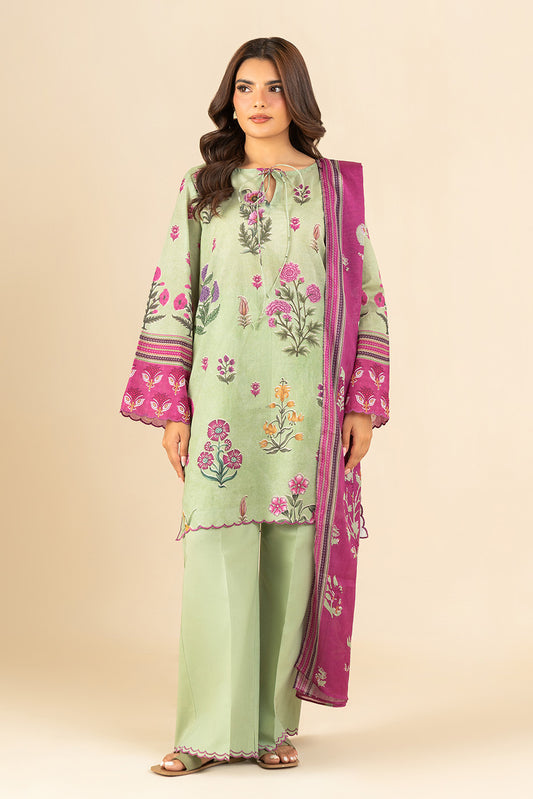 3 PIECE PRINTED LAWN SUIT-VOILET WEFT (UNSTITCHED)