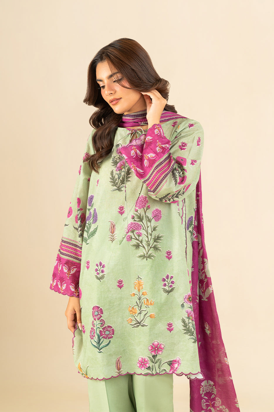 3 PIECE PRINTED LAWN SUIT-VOILET WEFT (UNSTITCHED)