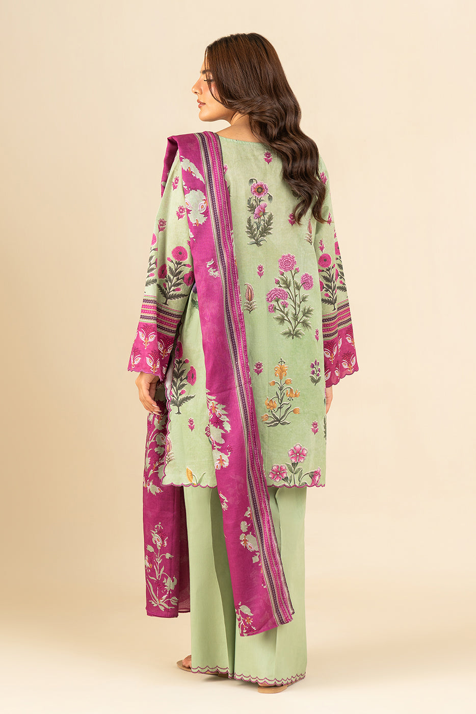3 PIECE PRINTED LAWN SUIT-VOILET WEFT (UNSTITCHED)