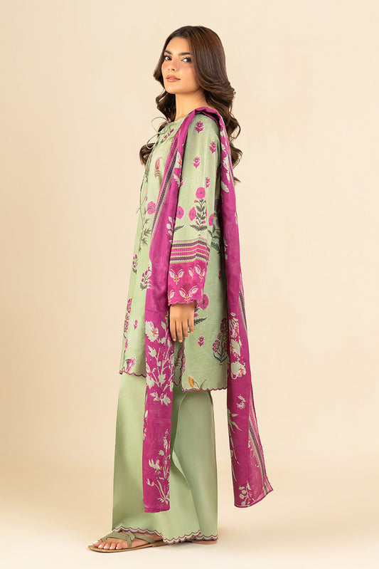 3 PIECE PRINTED LAWN SUIT-VOILET WEFT (UNSTITCHED)
