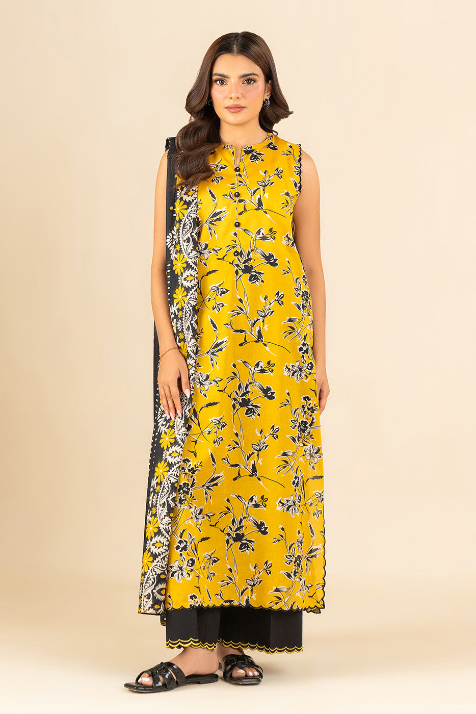 3 PIECE PRINTED LAWN SUIT-SOLAR WHIMSY (UNSTITCHED)