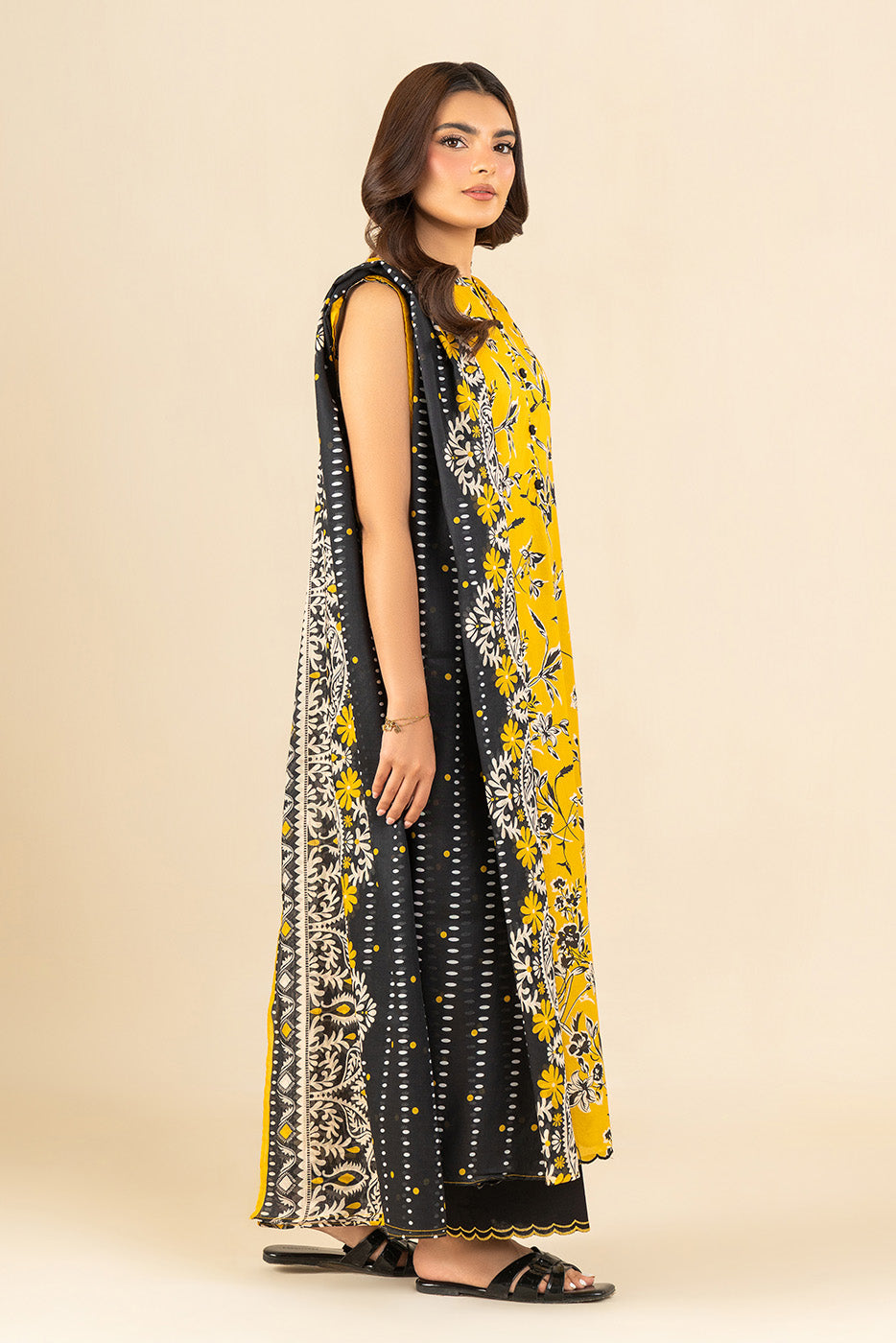 3 PIECE PRINTED LAWN SUIT-SOLAR WHIMSY (UNSTITCHED)