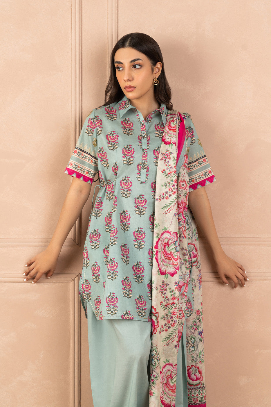 3 PIECE PRINTED LAWN SUIT-INDIGO GLAZE ( UNSTITCHED )