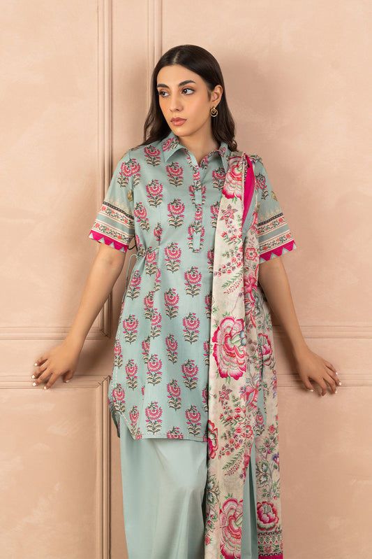 3 PIECE PRINTED LAWN SUIT-INDIGO GLAZE ( UNSTITCHED )