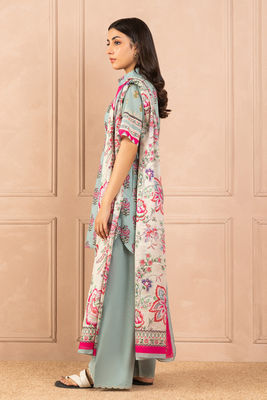 3 PIECE PRINTED LAWN SUIT-INDIGO GLAZE ( UNSTITCHED )