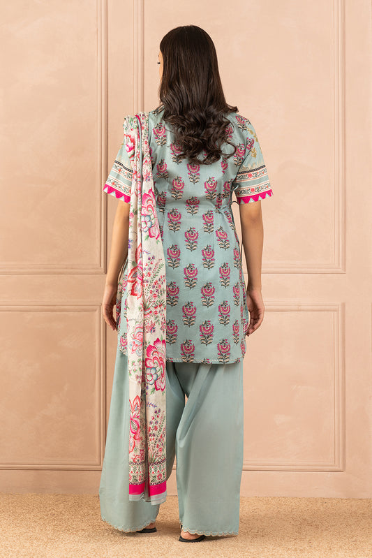 3 PIECE PRINTED LAWN SUIT-INDIGO GLAZE ( UNSTITCHED )