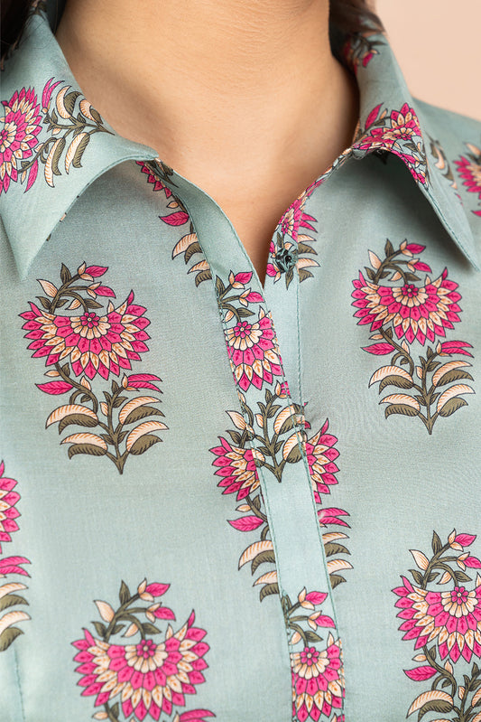 3 PIECE PRINTED LAWN SUIT-INDIGO GLAZE ( UNSTITCHED )