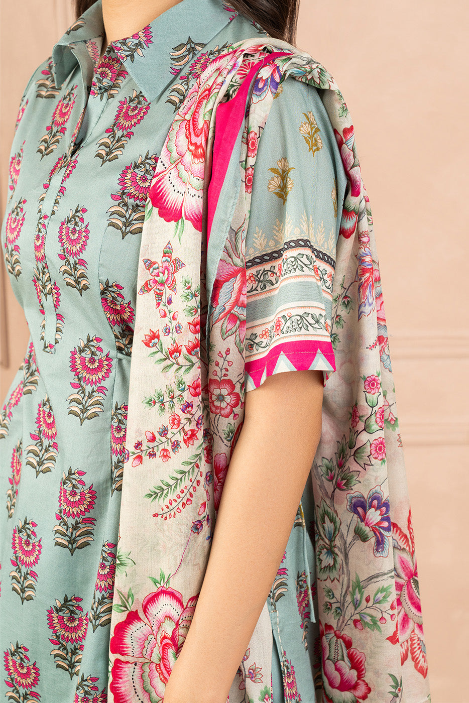3 PIECE PRINTED LAWN SUIT-INDIGO GLAZE ( UNSTITCHED )