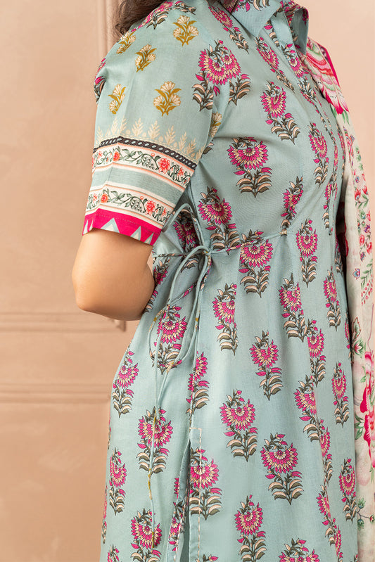 3 PIECE PRINTED LAWN SUIT-INDIGO GLAZE ( UNSTITCHED )