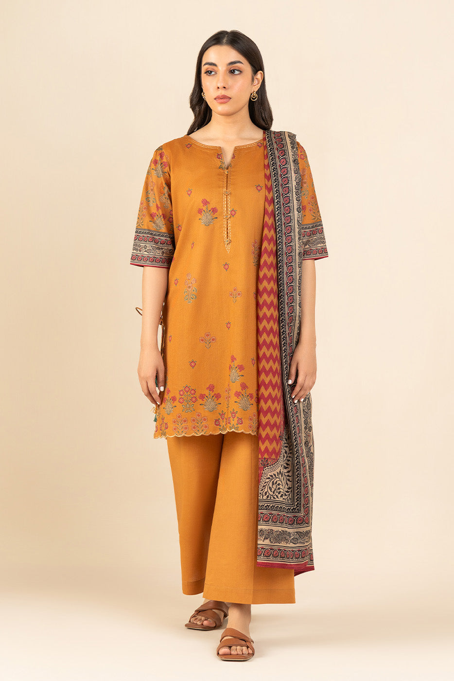 3 PIECE PRINTED LAWN SUIT-FLORAISON BLAZE ( UNSTITCHED )