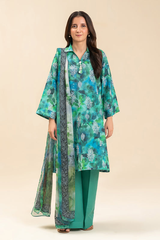 3 PIECE PRINTED LAWN SUIT-SERENE GARDEN (UNSTITCHED)