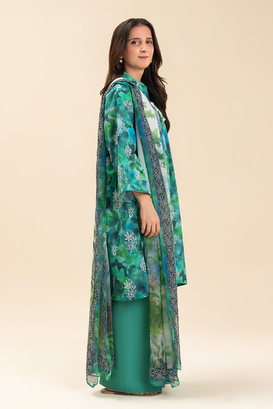 3 PIECE PRINTED LAWN SUIT-SERENE GARDEN (UNSTITCHED)