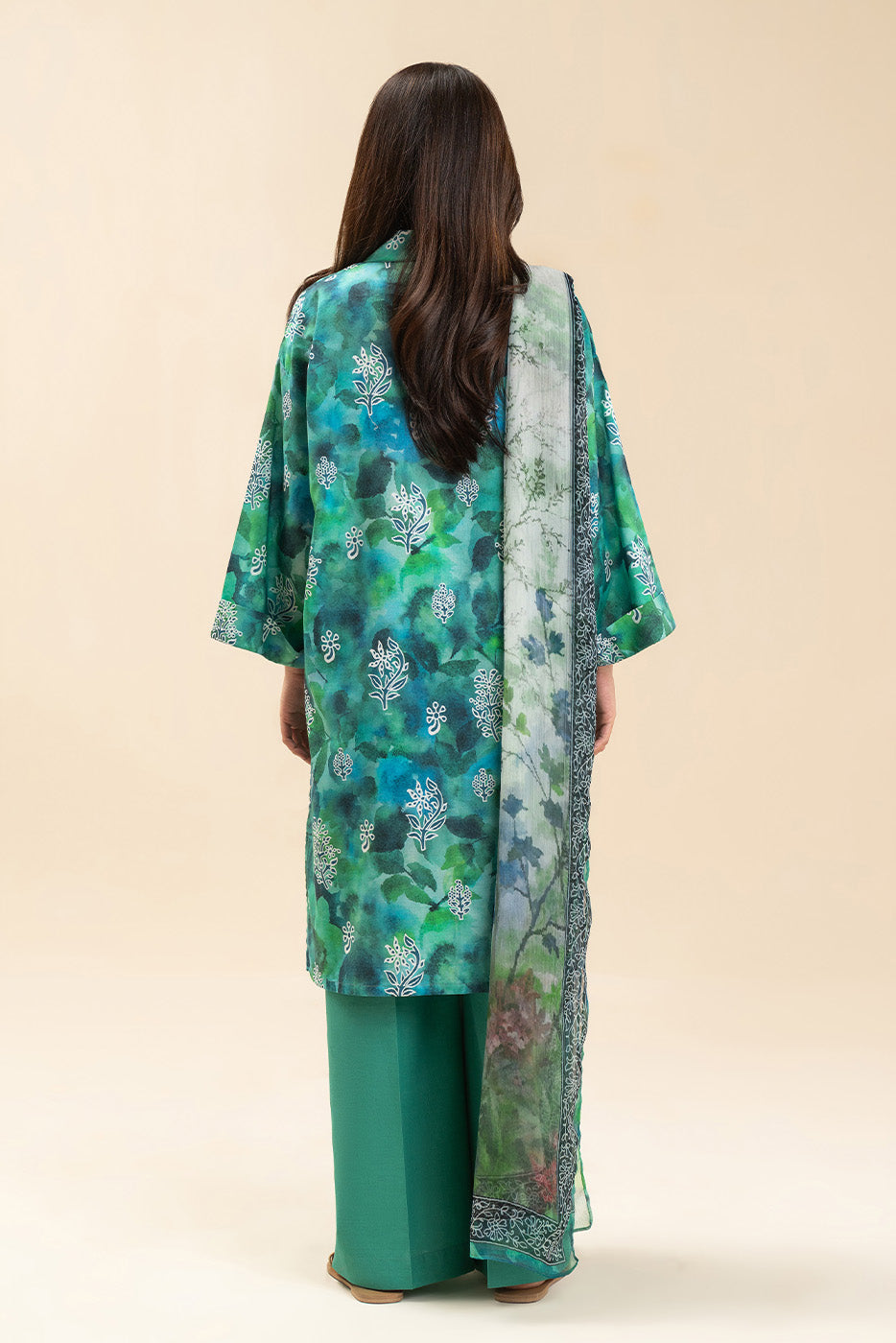 3 PIECE PRINTED LAWN SUIT-SERENE GARDEN (UNSTITCHED)