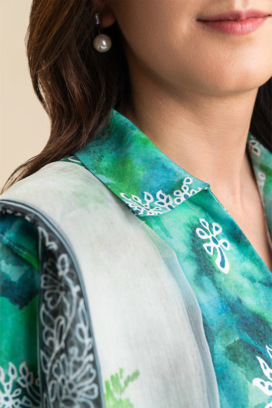 3 PIECE PRINTED LAWN SUIT-SERENE GARDEN (UNSTITCHED)