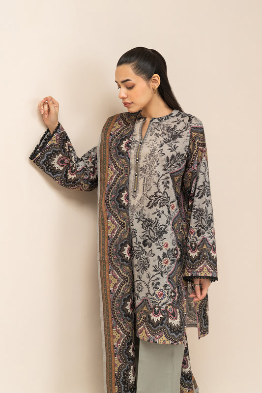 3 PIECE PRINTED LAWN SUIT-WHIMSICAL SAGE (UNSTITCHED)
