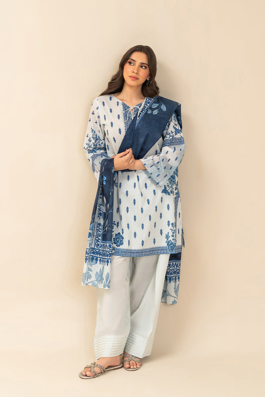 3 PIECE PRINTED LAWN SUIT-BLUE HAVEN (UNSTITCHED)