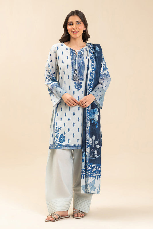 3 PIECE PRINTED LAWN SUIT-BLUE HAVEN (UNSTITCHED)