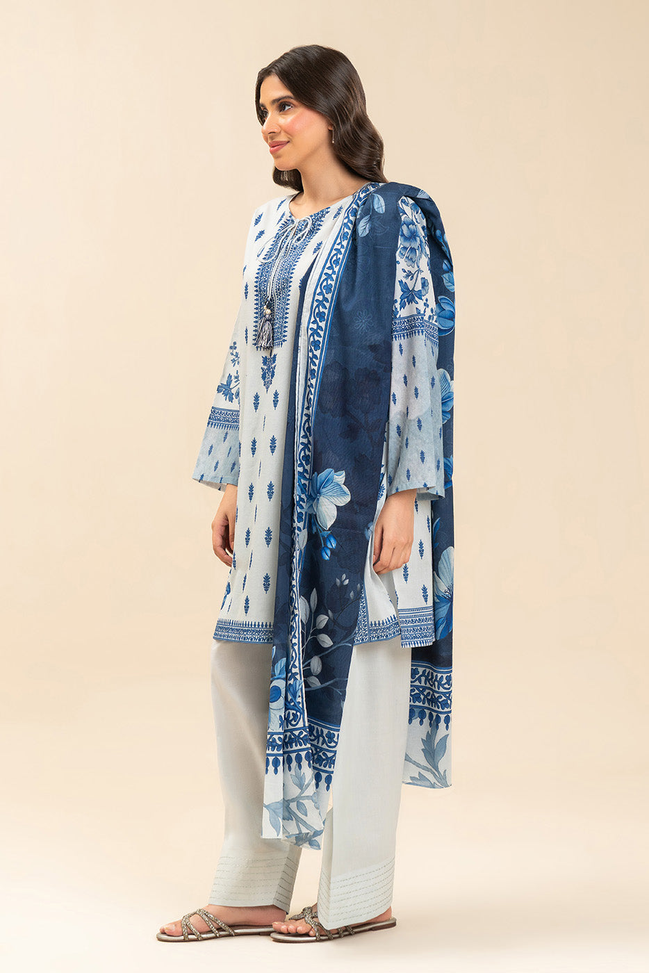 3 PIECE PRINTED LAWN SUIT-BLUE HAVEN (UNSTITCHED)