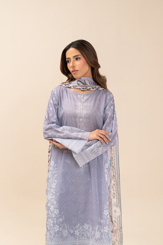 3 PIECE PRINTED LAWN SUIT-LAVENDER MIST (UNSTITCHED)