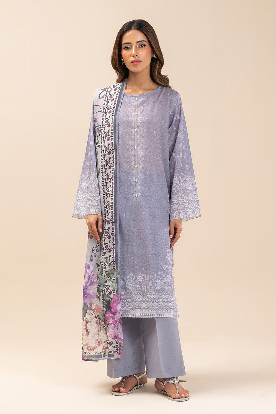 3 PIECE PRINTED LAWN SUIT-LAVENDER MIST (UNSTITCHED)