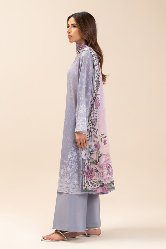 3 PIECE PRINTED LAWN SUIT-LAVENDER MIST (UNSTITCHED)