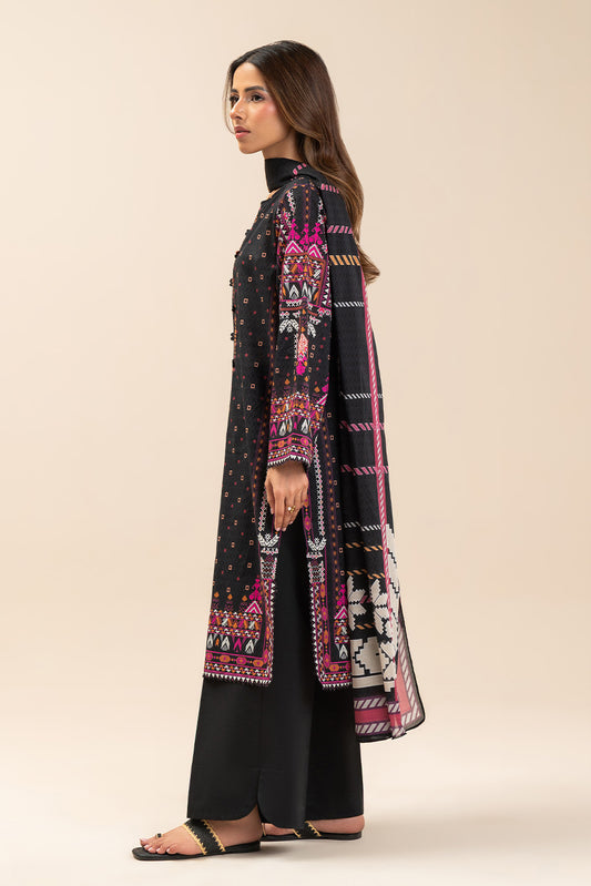 3 PIECE PRINTED LAWN SUIT-MIDNIGHT NOIR (UNSTITCHED)