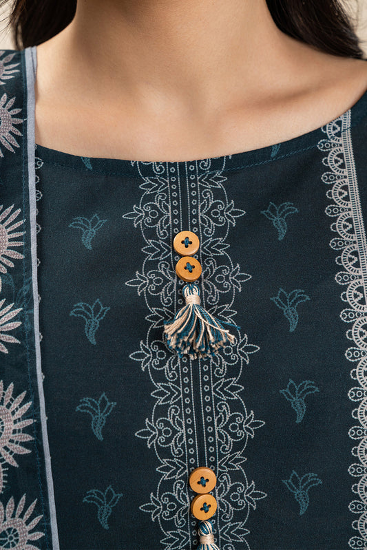 3 PIECE PRINTED LAWN SUIT-TEAL TRANSITION (UNSTITCHED)