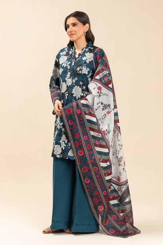 3 PIECE PRINTED LAWN SUIT-AZURE FLORAL (UNSTITCHED)