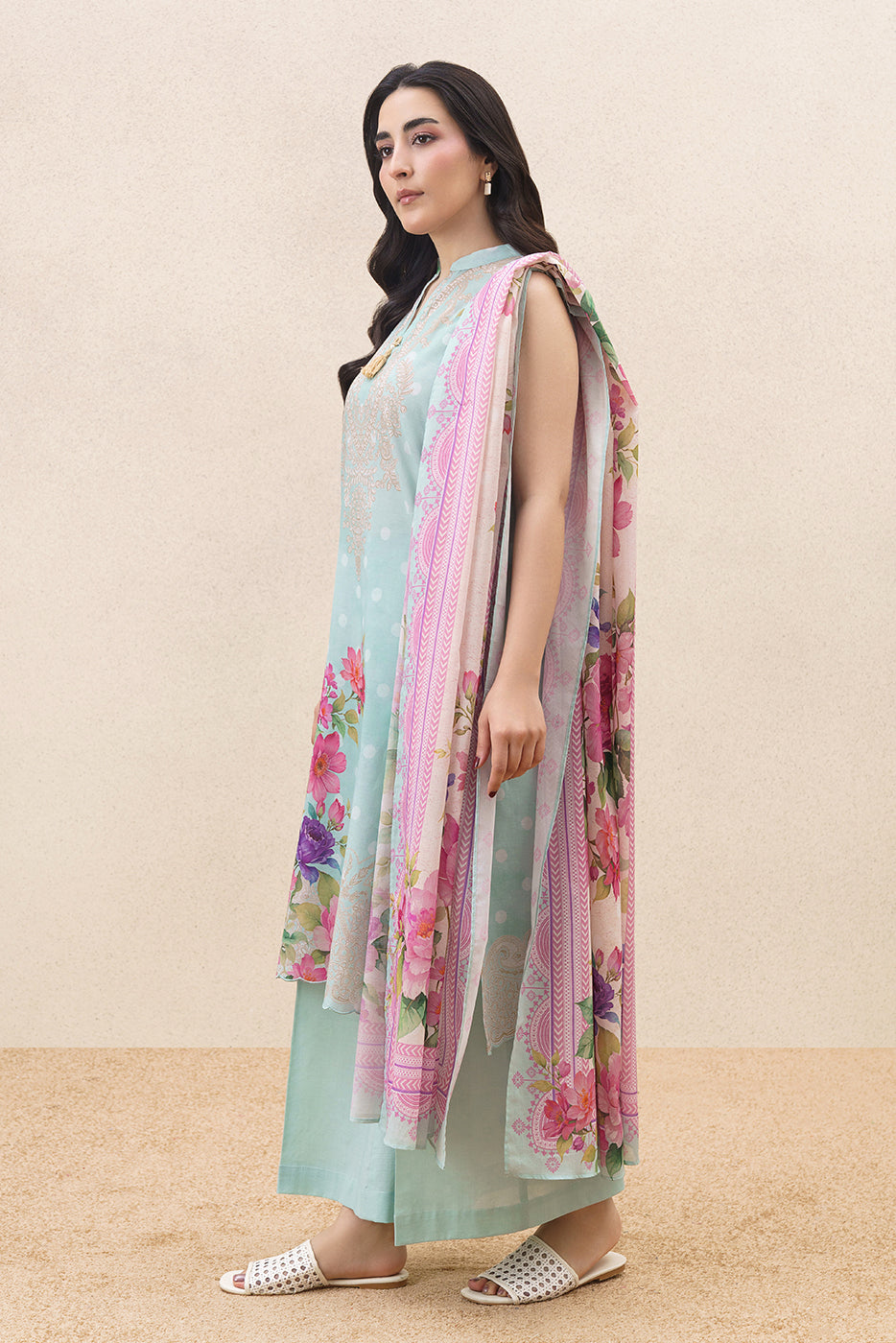3 PIECE PRINTED LAWN SUIT-SKY SERENITY (UNSTITCHED)