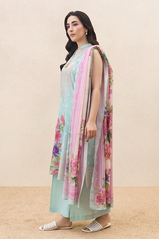 3 PIECE PRINTED LAWN SUIT-SKY SERENITY (UNSTITCHED)