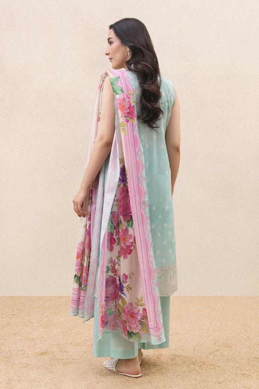 3 PIECE PRINTED LAWN SUIT-SKY SERENITY (UNSTITCHED)