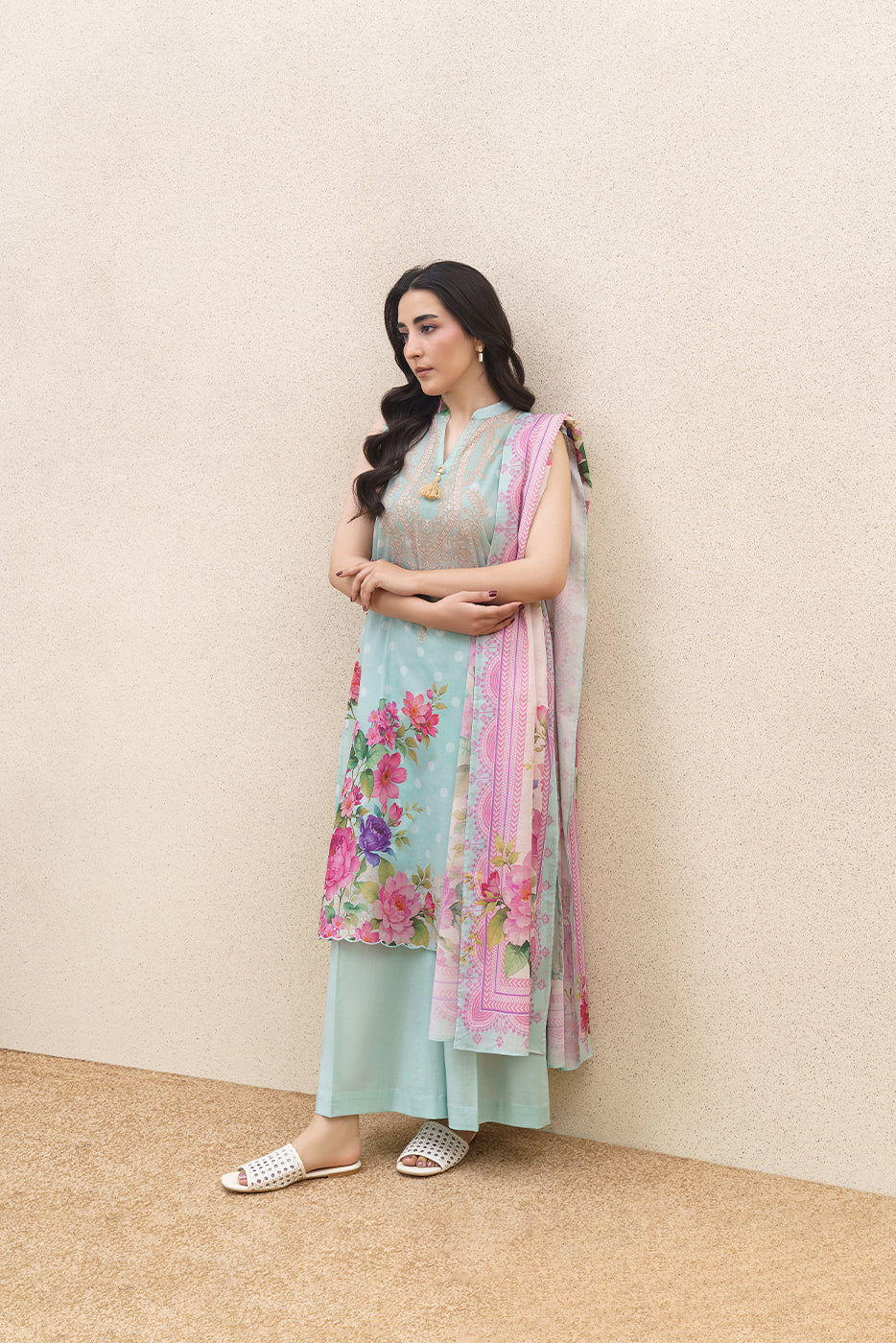 3 PIECE PRINTED LAWN SUIT-SKY SERENITY (UNSTITCHED)