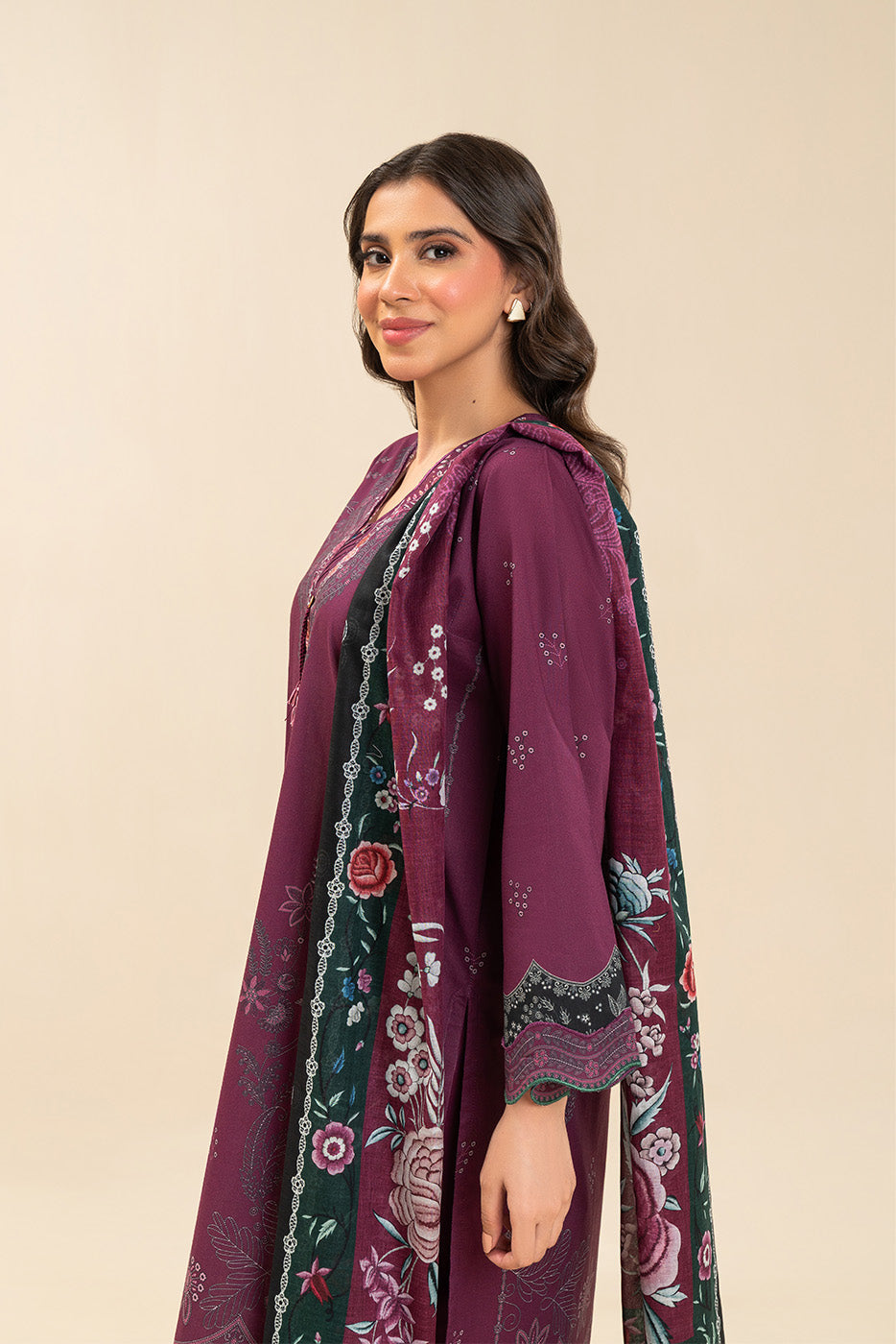 3 PIECE PRINTED LAWN SUIT-CRIMSON VIOLET (UNSTITCHED)