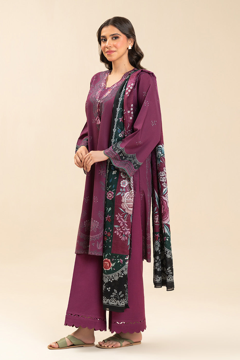 3 PIECE PRINTED LAWN SUIT-CRIMSON VIOLET (UNSTITCHED)