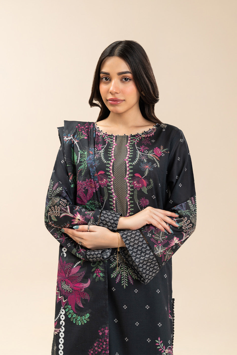3 PIECE PRINTED LAWN SUIT-EBONY PRISTINE (UNSTITCHED)