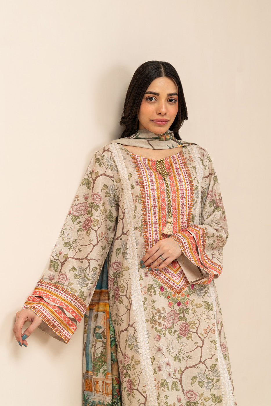 3 PIECE PRINTED LAWN SUIT-DUNE MIST (UNSTITCHED)